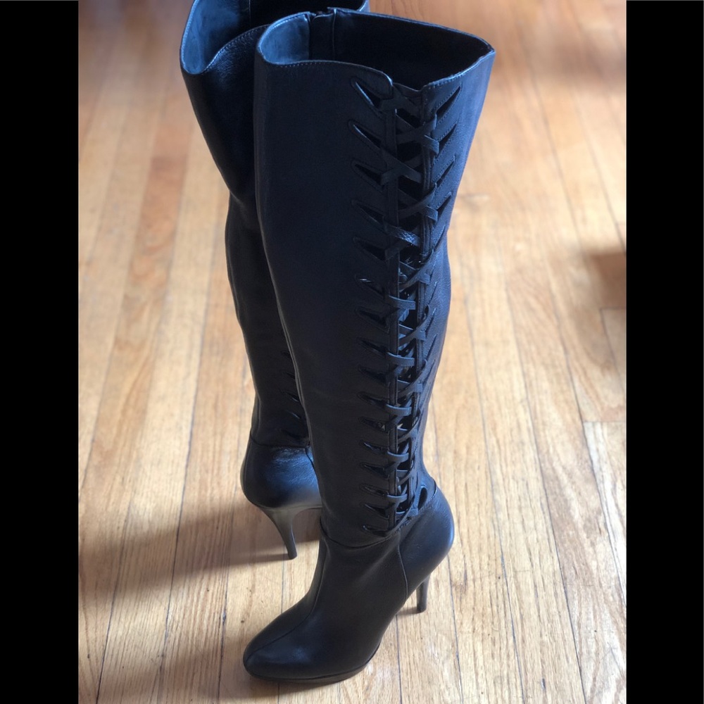Black leather Calvin Klein over the knee boots